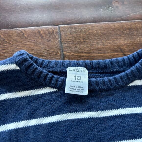 Carter's Boys 18 Month Sweater Navy Blue White Striped Knit Whale - Picture 4 of 6